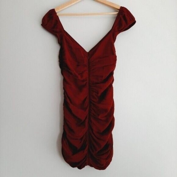 WILFRED Aritzia Veda Ruched Mini Dress Burgundy Brown Sz 6 - Picture 7 of 13